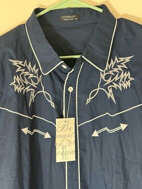 COOFANDY Western Shirt Mens XXL Embroidered Pearl Snap Rockabilly Cowboy